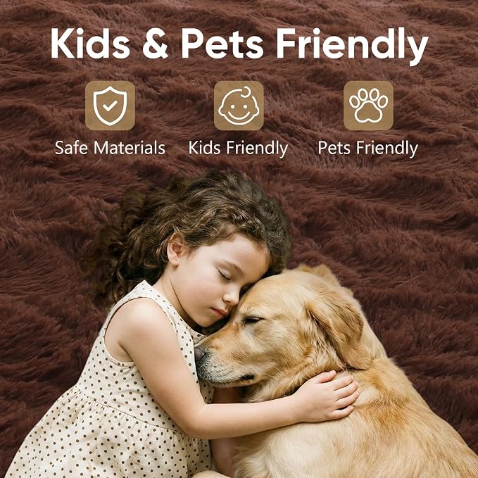 9x12 Extra Large Brown Fluffy Area Rug Non-Slip - Image 7