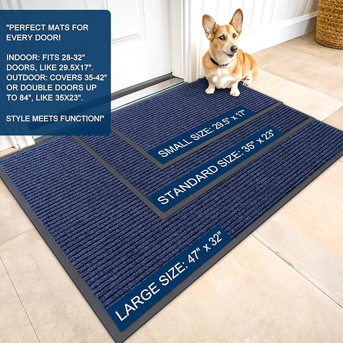 OLANLY Front Door Mat 59x30, Waterproof Heavy-Duty Indoor Outdoor Doormat | Blue - Image 2