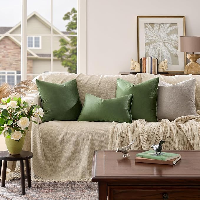 GIGIZAZA Olive Green Velvet Throw Pillow Covers 22x22 Pack of 2 | Decorative - Image 6