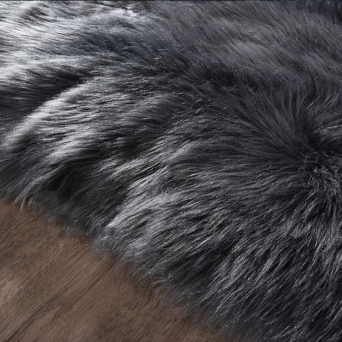 Latepis Dark Grey Round Area Rugs 8 ft Large Faux Sheepskin Fur Fluffy Washable - Image 6