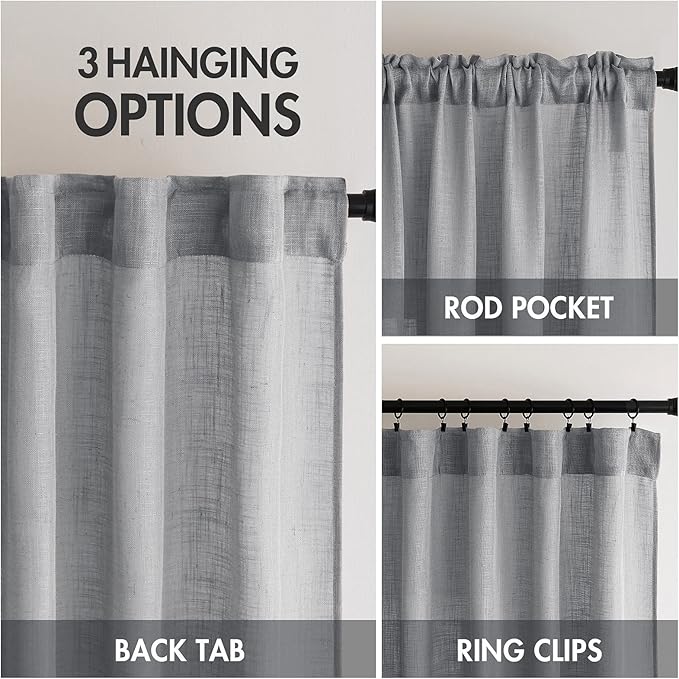 MIULEE Grey Linen Curtains 52x84 Inch Length - Image 3