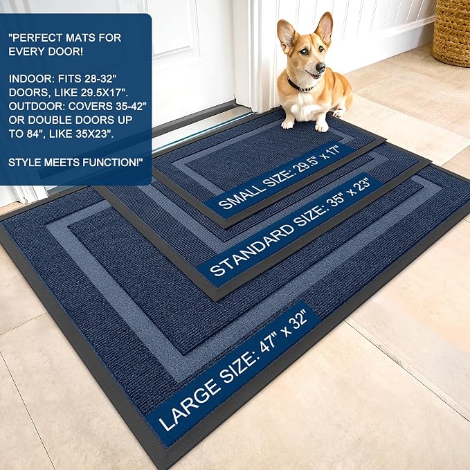 OLANLY Front Door Mat Outside 47x30, All-Season Heavy-Duty Rubber Doormat | Blue - Image 2