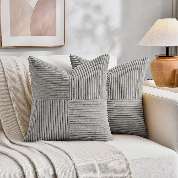 Fancy Homi 2 Packs Grey Samll Decorative Throw Pillow Covers 12x12 Inch - Image 5