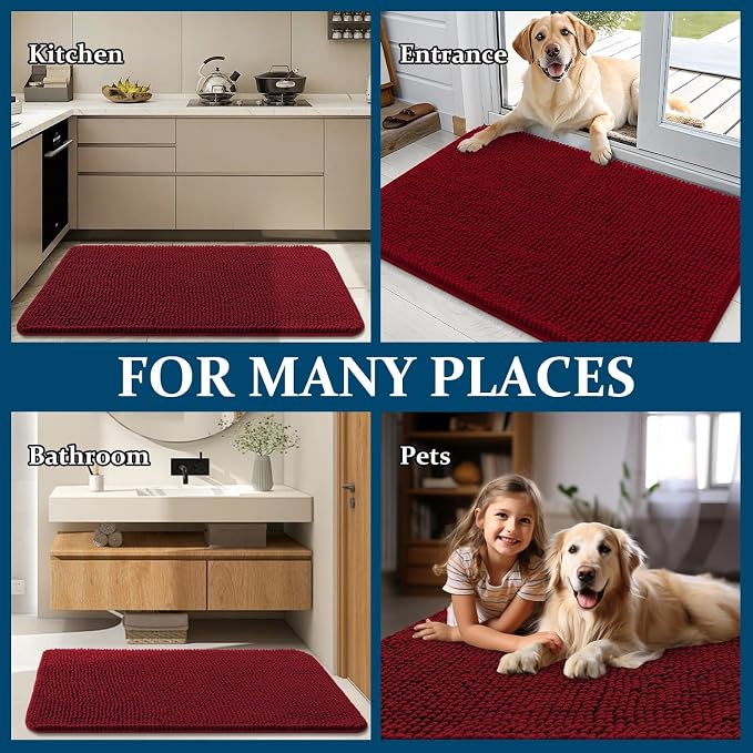 OLANLY Dog Door Mat for Muddy Paws 47x24, Super Absorbent Chenille Mud Mat | Red - Image 8