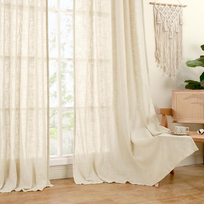 Beige Linen Kitchen Curtains 30 Inch Length - Image 9