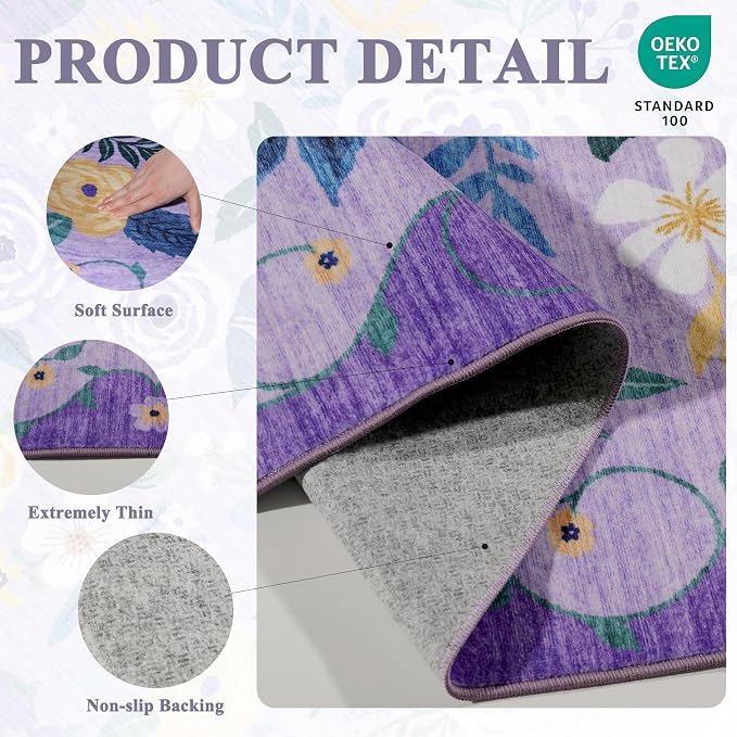 DUKINO 2x3 Entryway Rug, Floral Door Mat Soft Washable Rug Non Slip, - Image 4