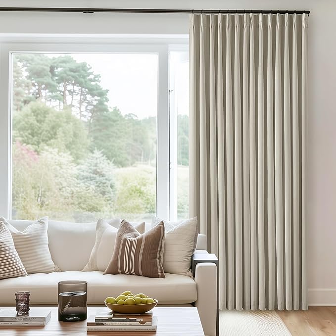 Oatmeal Beige Pinch Pleated 100% Blackout Linen Bedroom 96 Inch Curtains | - Image 7