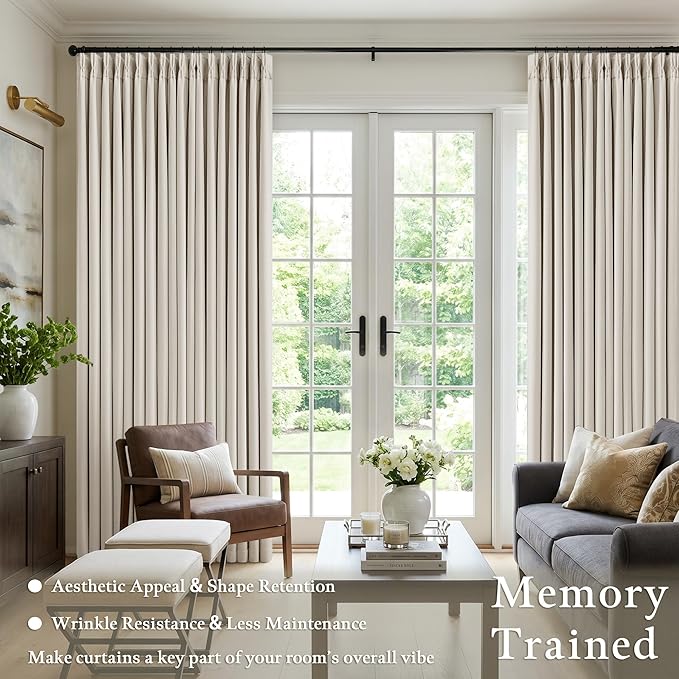 60 Inch Wide Pinch Pleated 100% Blackout Curtains 90 Inches Long, Natural | - Image 3