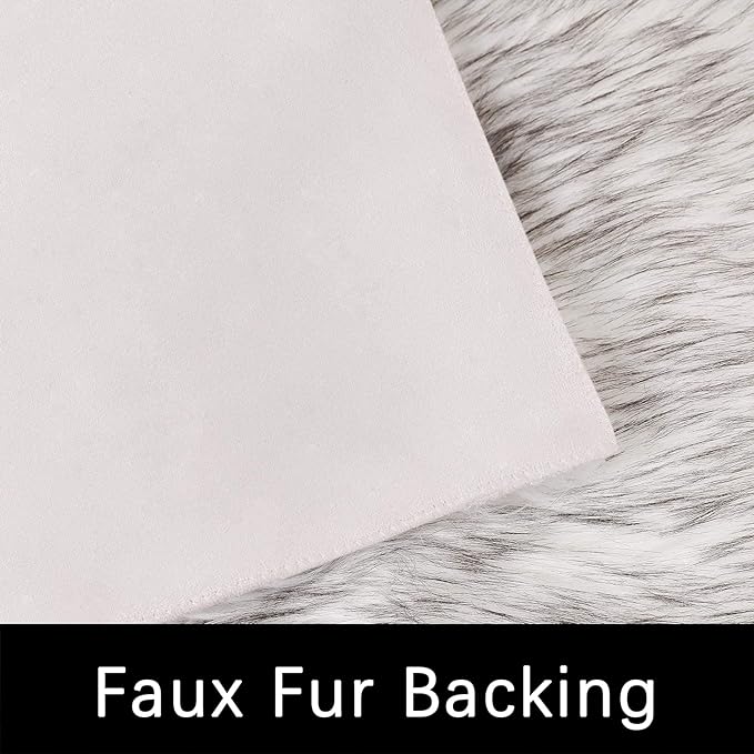 Latepis White with Grey Tips Sheepskin Rugs 4x6, Faux Fur Rug - Image 4