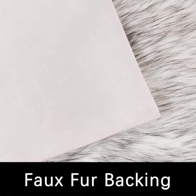 Latepis White and Grey Tips Faux Fur 8'10"x11'10" Area Rug, Soft Plush Faux Fur - Image 3