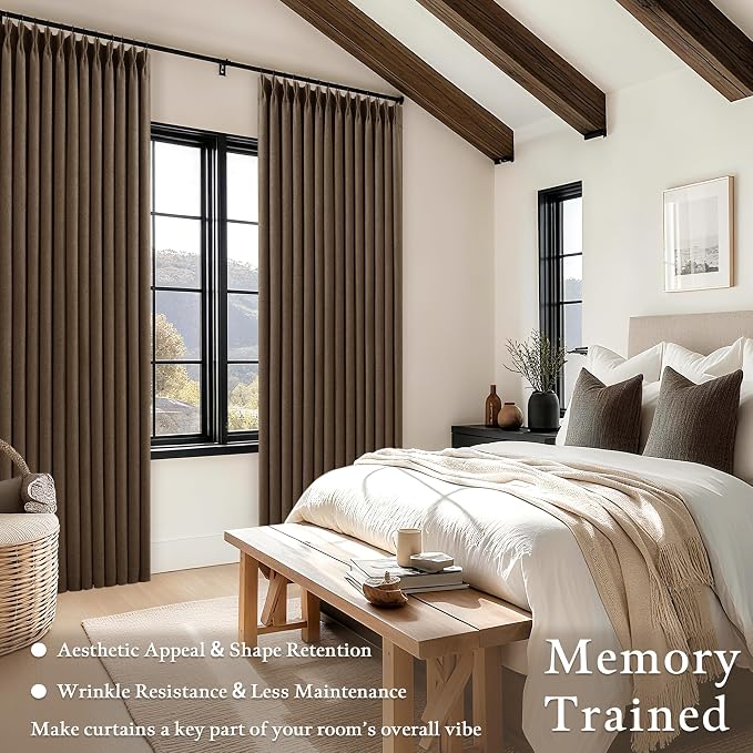 Dutch Cocoa Blackout Pinch Pleat Linen Curtains 84 Inches Long 2 Panels | Dual - Image 3