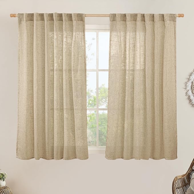 Linen Semi Sheer Curtains 48 Inch by LAMIT