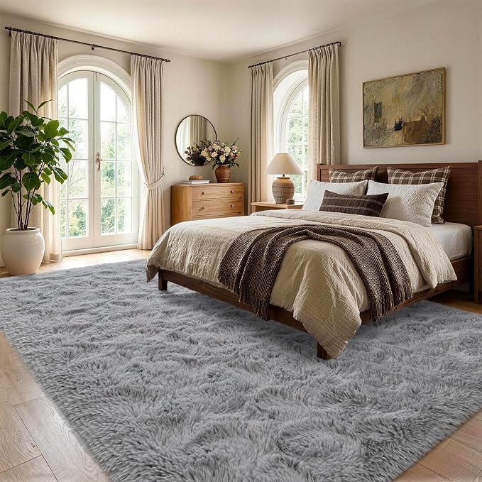 4x6 Grey Fluffy Soft Area Rug Non-Slip - Image 3