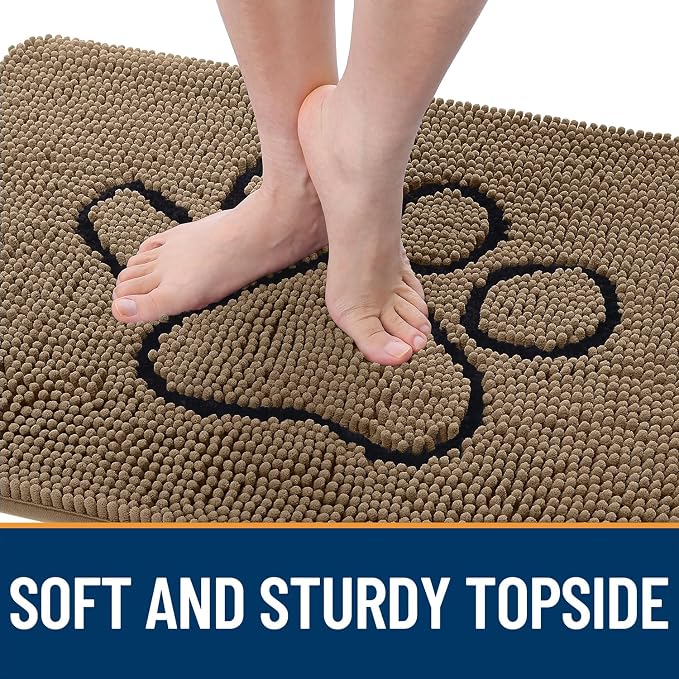 OLANLY Dog Door Mat for Muddy Paws 40x32, Paw Print Design Chenille Mud Mat | - Image 4