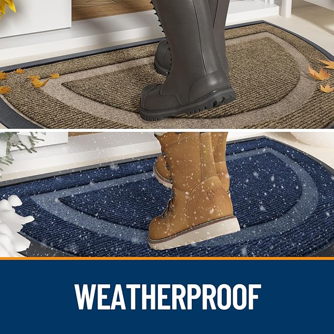 OLANLY Half Circle Front Door Mat Outside 59x34 All-Season Rubber Doormat | Jet - Image 2