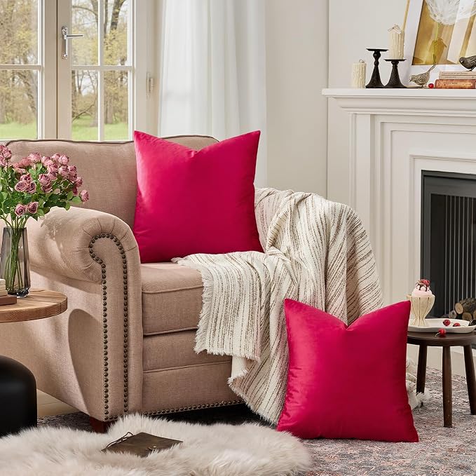GIGIZAZA Red Velvet Pillow Covers 20x20 Decorative Pillows Pack of 2 | Throw - Image 3