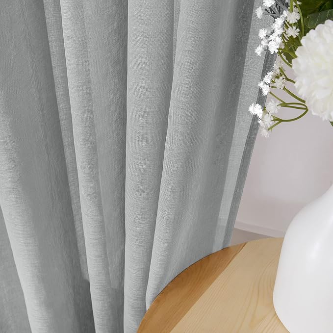 Tollpiz Sheer Curtains Living Room Linen Textured Curtain Sheers Light - Image 3