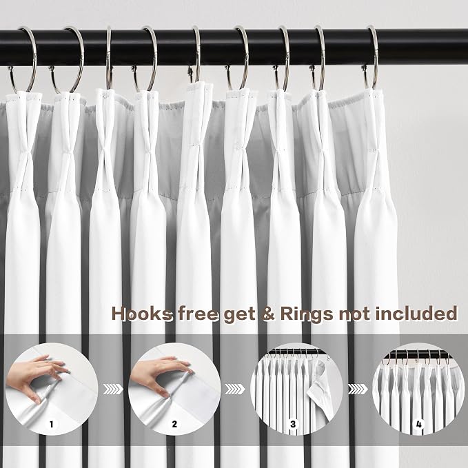 Pleated White Curtains 63 Inches Long, Half Blackout Room Darkening Short - Image 2