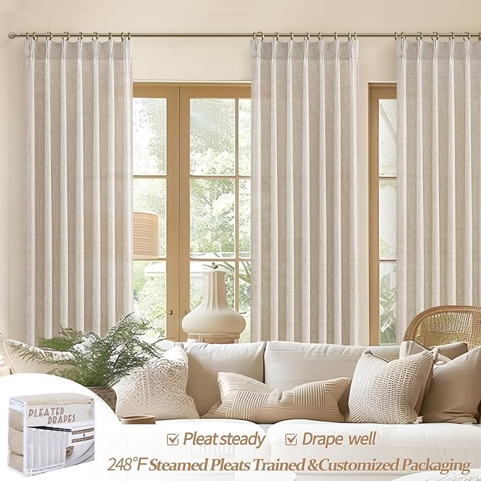 Pleated Natural Linen Kitchen Small Window 45 Inch Curtains Over Sink, Petty - Image 5