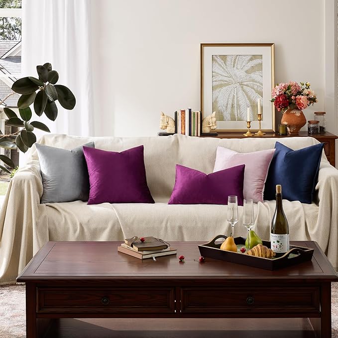 GIGIZAZA Velvet Pillow Covers 26x26 Decorative Pillows Pack of 2 Purple | Throw - Image 8