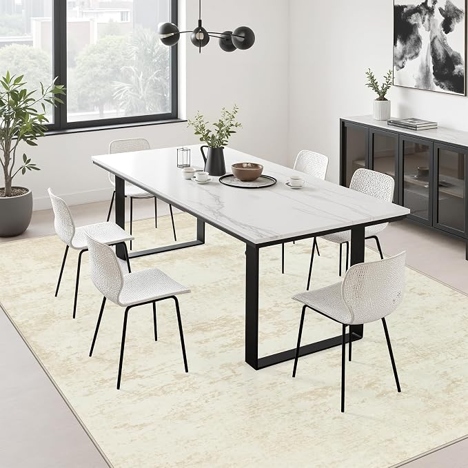 8x10 Area Rug Living Room: Modern Washable Indoor Soft Carpet Beige | - Image 4