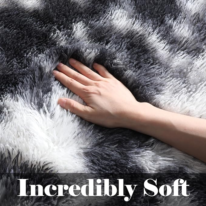 Runner Rugs for Bedroom Living Room, Fluffy 2x6 Black and White Area Rug | Soft - Image 3