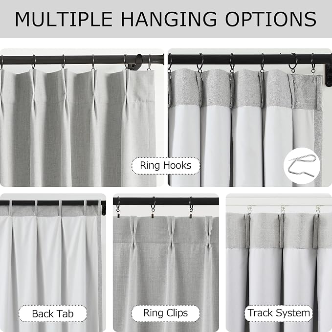 Vision Home Light Grey Pinch Pleated Full Blackout Curtains Linen Blended Room - Image 3