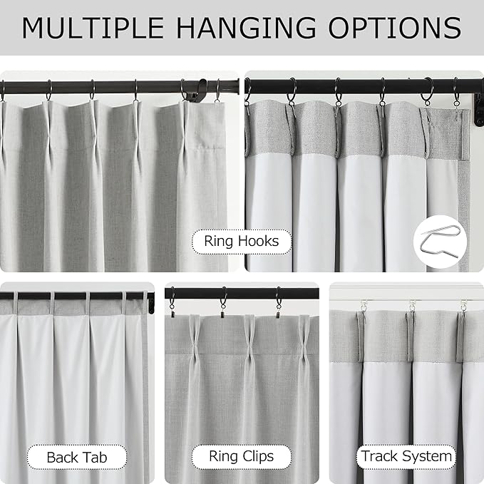 Vision Home Light Gray Pinch Pleated Full Blackout Curtains Linen Blended - Image 4