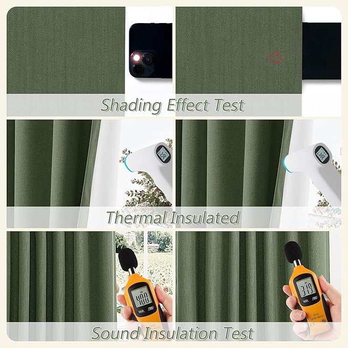 Olive Green 100% Blackout Curtains 102 Inch Length 2 Panels Set - Image 5