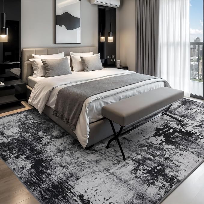 Rugflix 4x6 Area Rugs for Living Room, Washable Black Grey Dark Large Rug | - Image 2