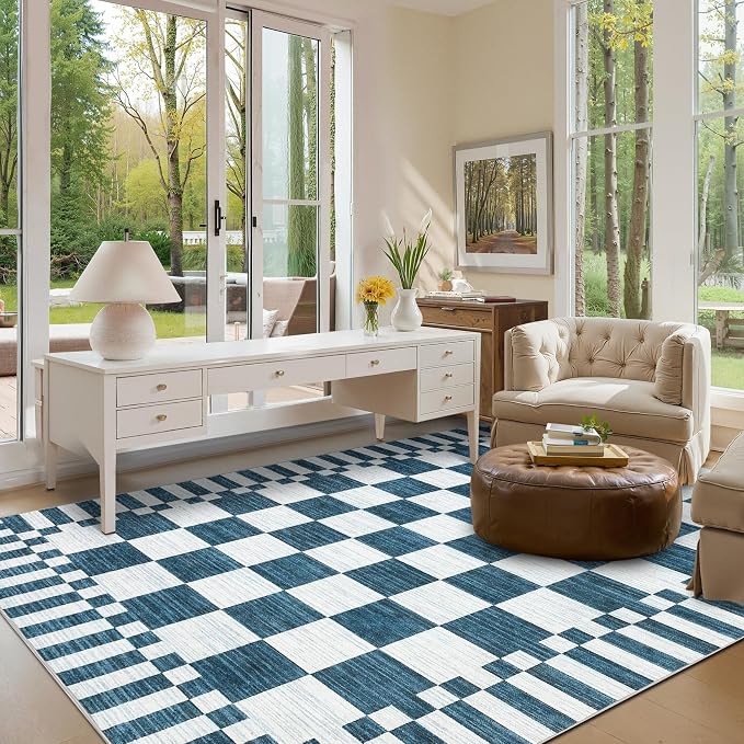 GarveeHome 9x12 Area Rugs for Living Room Washable Checkered Rug Bedroom | - Image 3