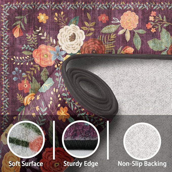 Purple Floral Entry Rug Small Door Mat 24x17Inch - Image 7