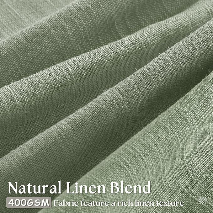 Sage Green Pinch Pleat Semi Sheer Linen Curtains 102 Inches Long 2 Panels | - Image 3