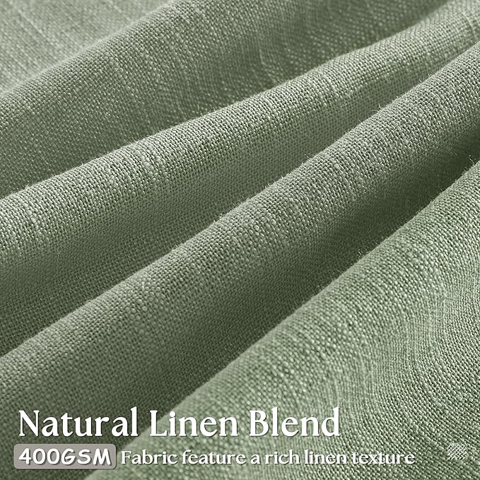 Sage Green Pinch Pleat Linen Semi Sheer Curtains 90 Inches Long 2 Panels | - Image 3