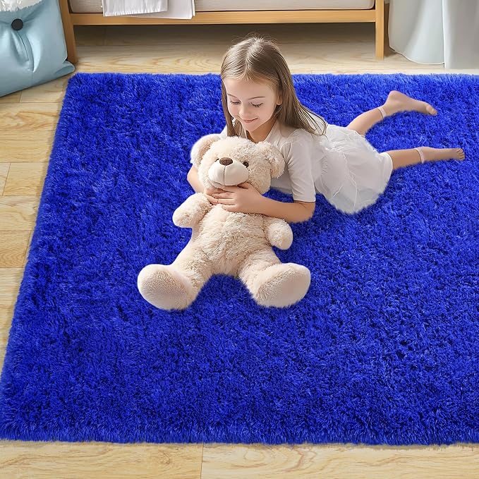 Pionblank 8x10 Rug for Living Room, Fluffy Plush Large Area Rug, Royal Blue | - Image 8