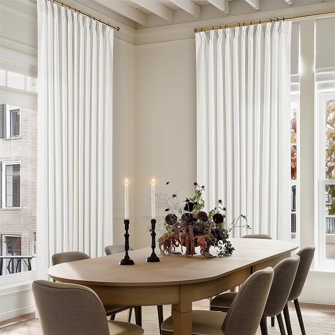 Beige White Pinch Pleat Semi Sheer Linen Curtain W70xL90 1 Panel | Light by Twodrapes