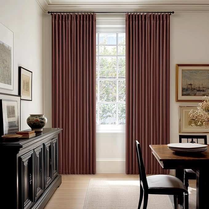 Chestnut Brown Linen Pinch Pleated Blackout Curtains 108 Inches Long | 100% - Image 8