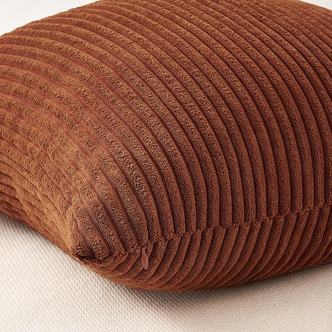 Topfinel Fall Soft Corduroy Throw Pillow Covers 18x18 Inch Yellow Brown | Set - Image 5