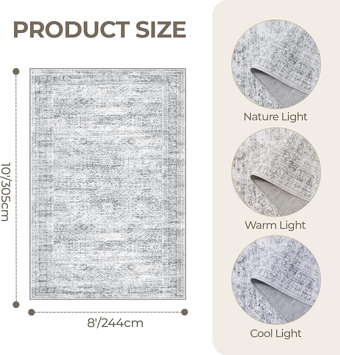 8x10 Area Rugs for Living Room, Large Washable Rug, Dining Room, Low Pile - Image 2