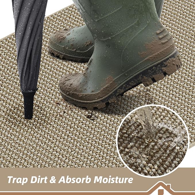 BEQHAUSE Dirt Trapper Door Mat 32" x 48" Half Circle Non Slip, Light Beige | - Image 3