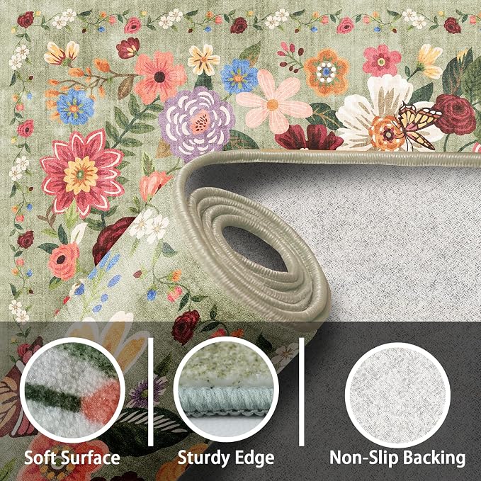Green Floral Washable Area Rug 6x9 - Image 5