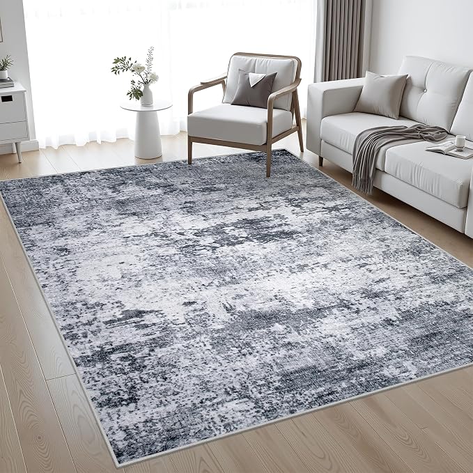 10x14 Area Rug Living Room: Modern Washable Indoor Soft Carpet Grey | - Image 2
