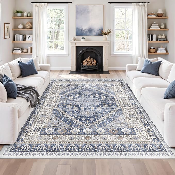 6x9 Area Rugs for Living Room, Large Washable Rug, Dining Room, Low Pile by Zesthome