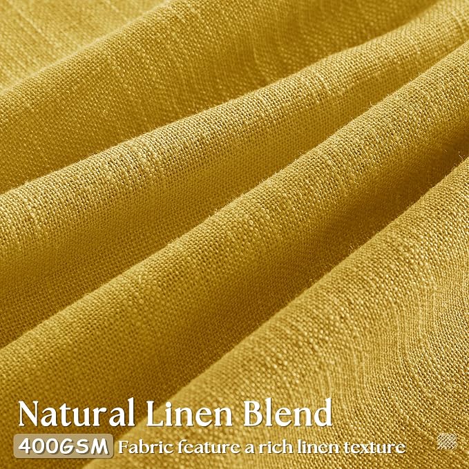 Mustard Yellow Pleated Semi Sheer Linen Curtains 108 Inches Long 2 Panel | - Image 3