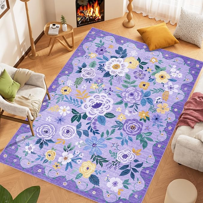 DUKINO 8x10 Area Rugs, Floral Washable Living Room Rug Non Slip, Stain Resistant - Image 3