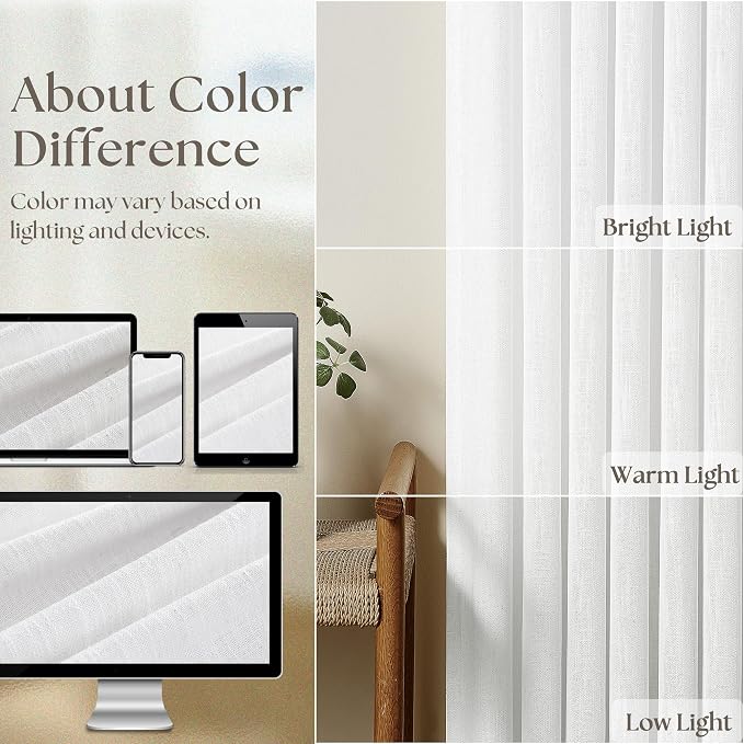 Snow White Pinch Pleat Semi Sheer Linen Curtains W70xL90 1 Panel | Light - Image 3