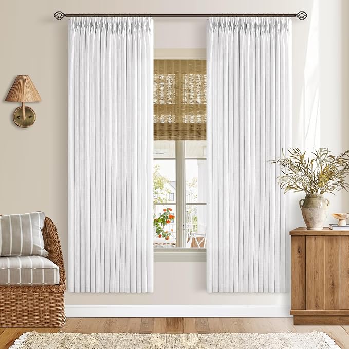 Pinch Pleat Snow White 72 Inch Flax Semi Sheer Linen Curtains 50W | Pinch by Twodrapes