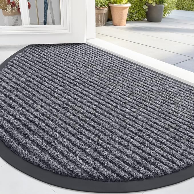 OLANLY Half Circle Front Door Mat 33x21, Waterproof Heavy-Duty Doormat | Grey by OLANLY