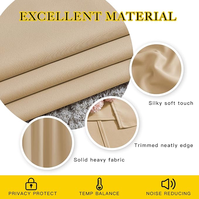NICETOWN Biscotti Beige Curtains 96 inches Long, Grommet Thermal Insulated - Image 4