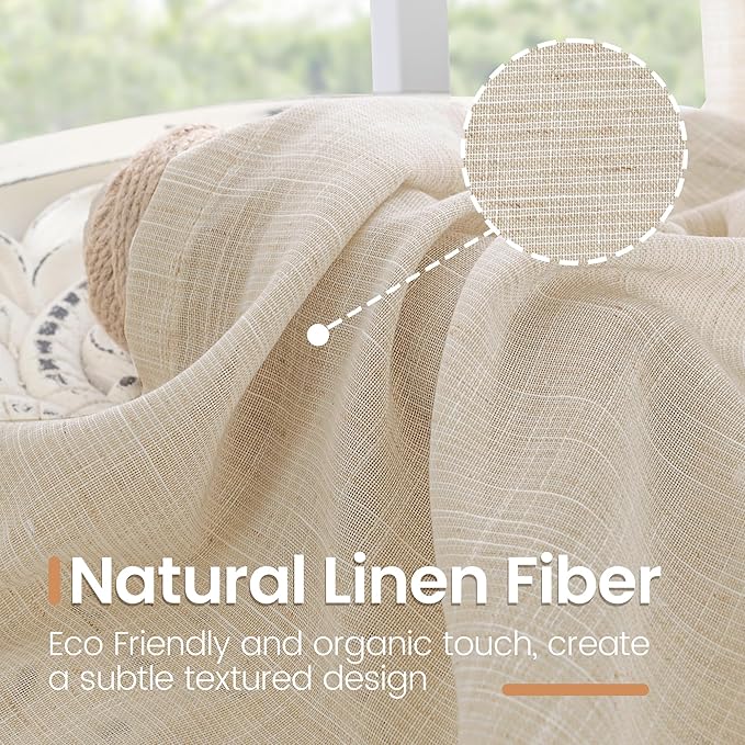 BGment Burlap Linen Semi Sheer Curtains 84 Inch Length - Image 3